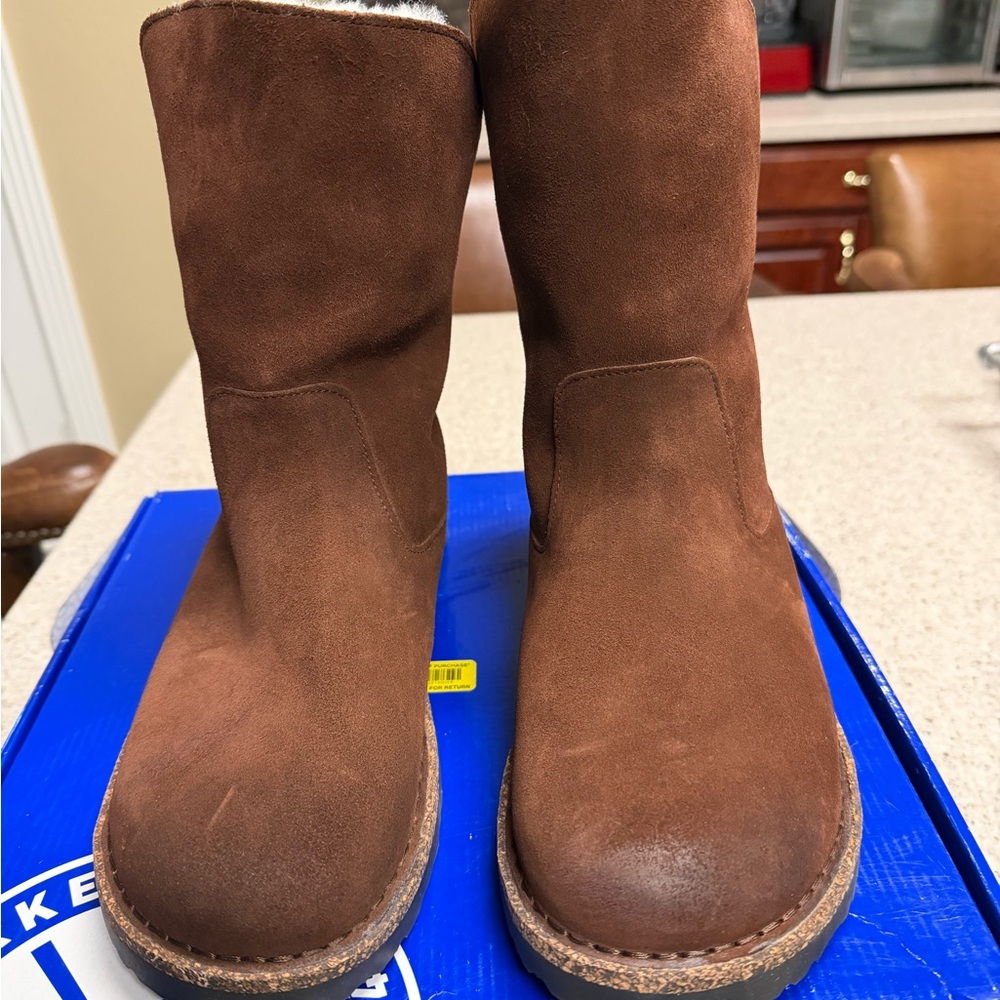 Birkenstock Brown Suede Boots with Cream Lining